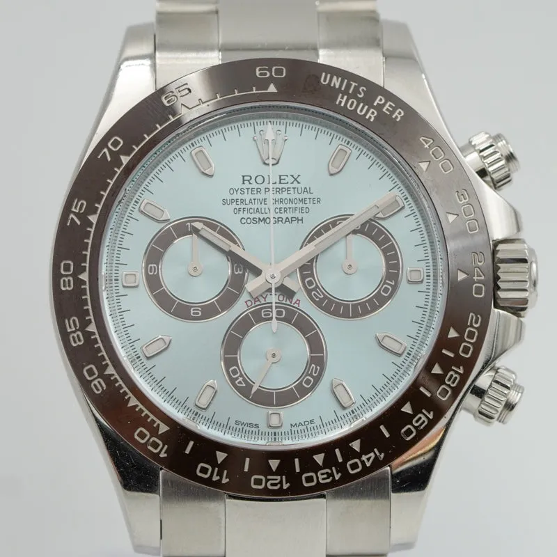 SOLD - 5-22-24 - Rolex Daytona Platinum Ice Blue Dial 116506-0002 B&P 2014