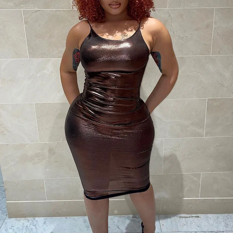 Solid Sleeveless Spaghetti Strap Midi Dress