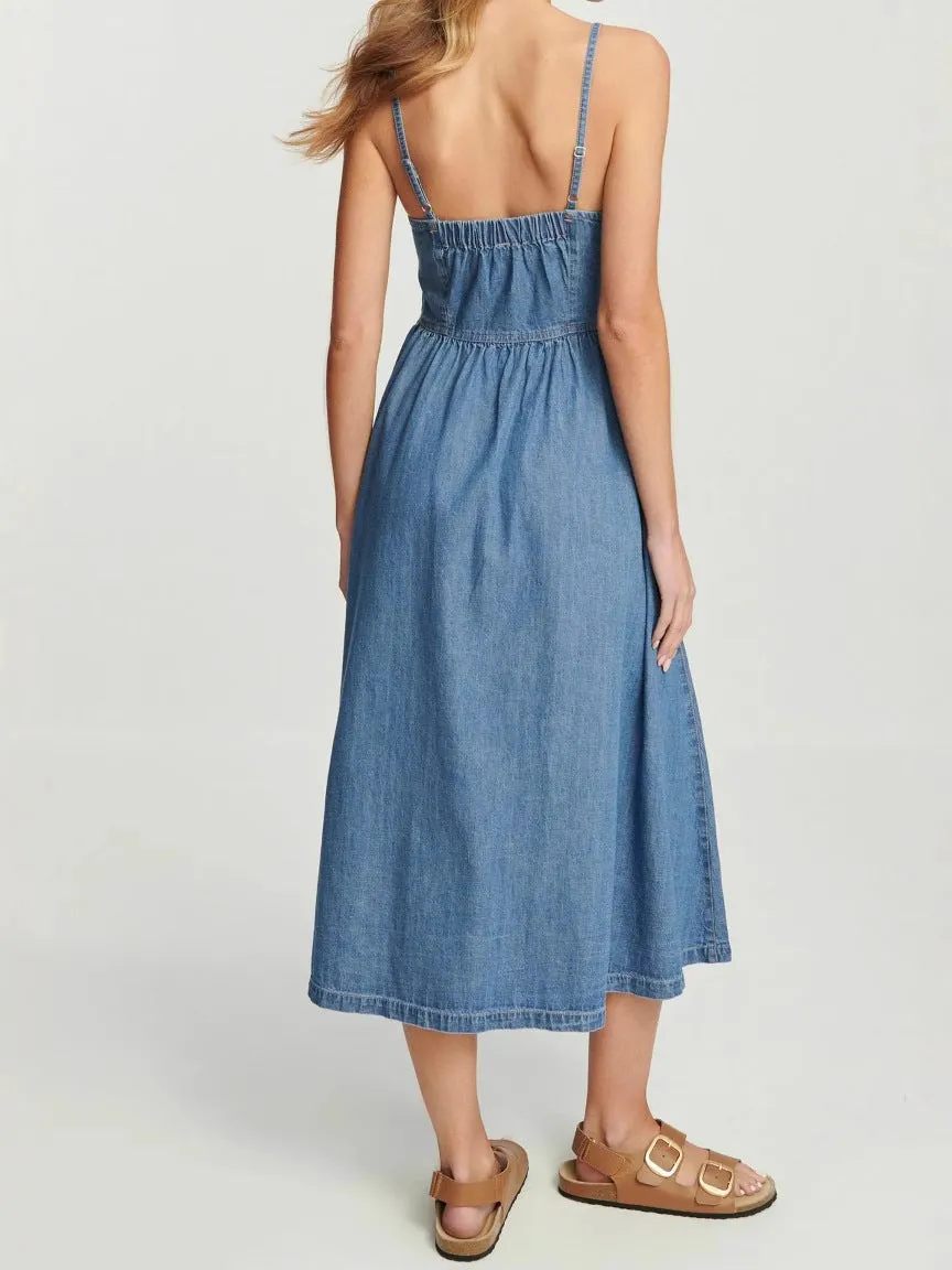 Spaghetti Strap Backless Denim Maxi Dress