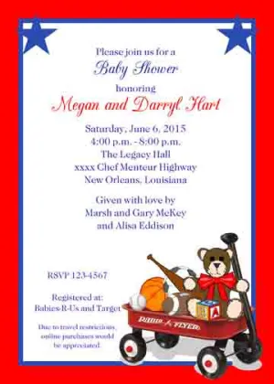 SPORTS TOYS AND RED WAGON CUSTOM INVITATION