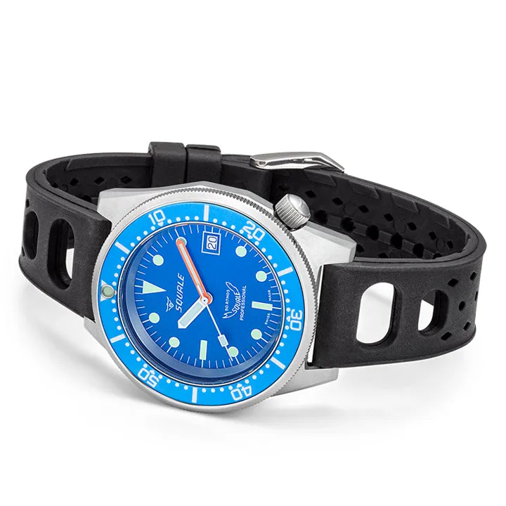Squale 1521 Blue Blasted on Black Rubber Strap - 1521BLUEBL.NT
