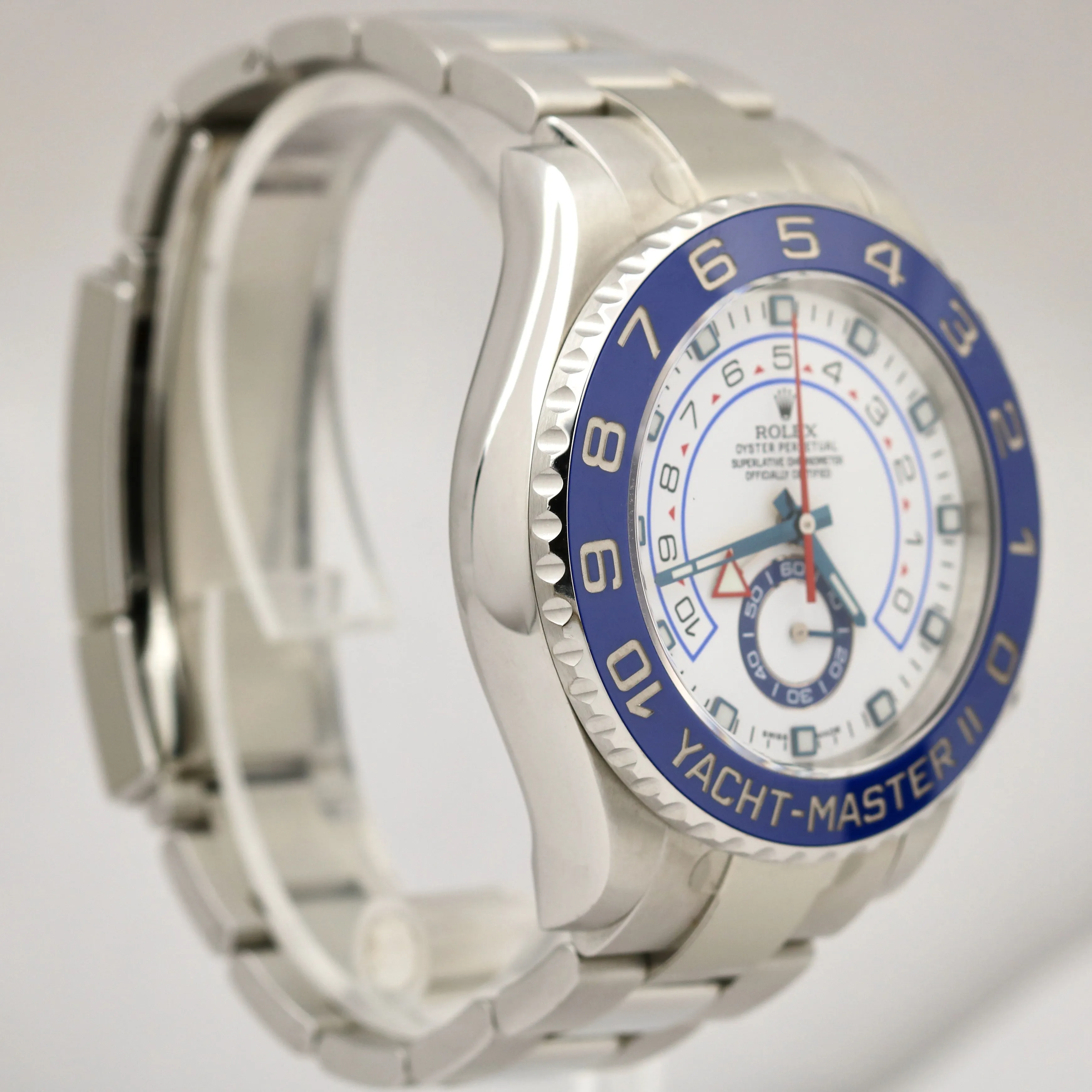 STICKERED Rolex Yacht-Master II 44mm White Blue Stainless Steel 116680 Watch