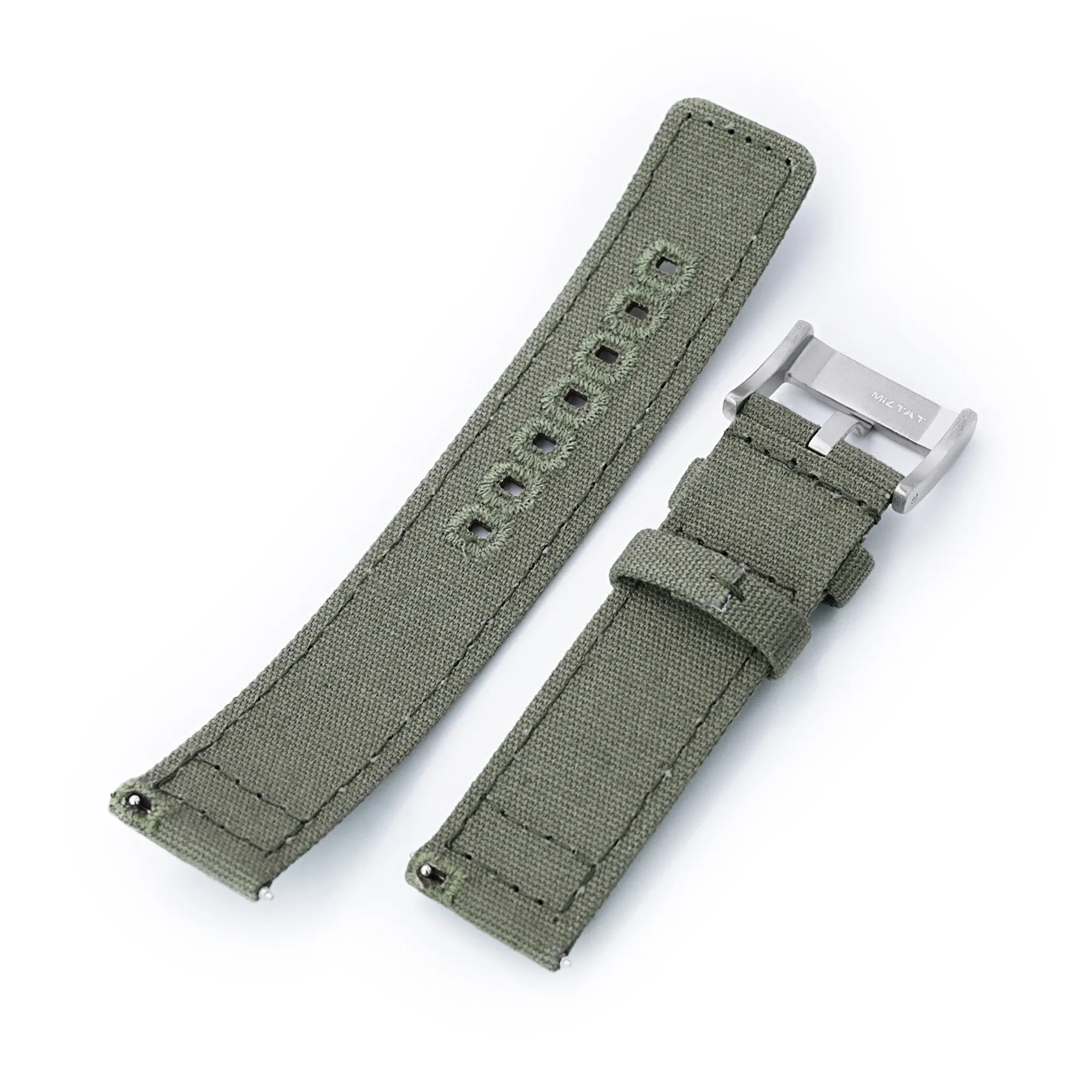 Straight Quick Release Canvas Watch Strap in Military Green, 20mm or 22mm