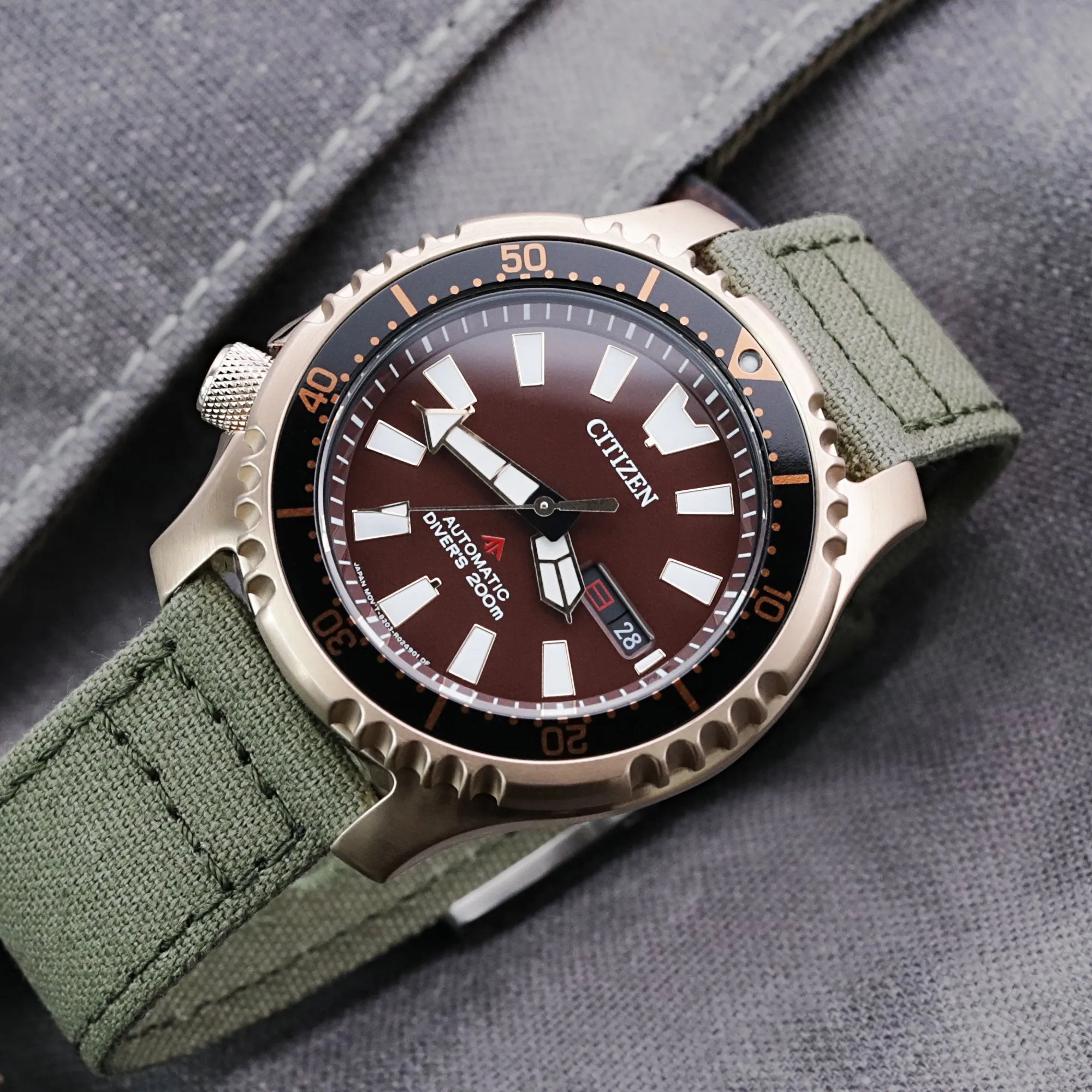 Straight Quick Release Canvas Watch Strap in Military Green, 20mm or 22mm