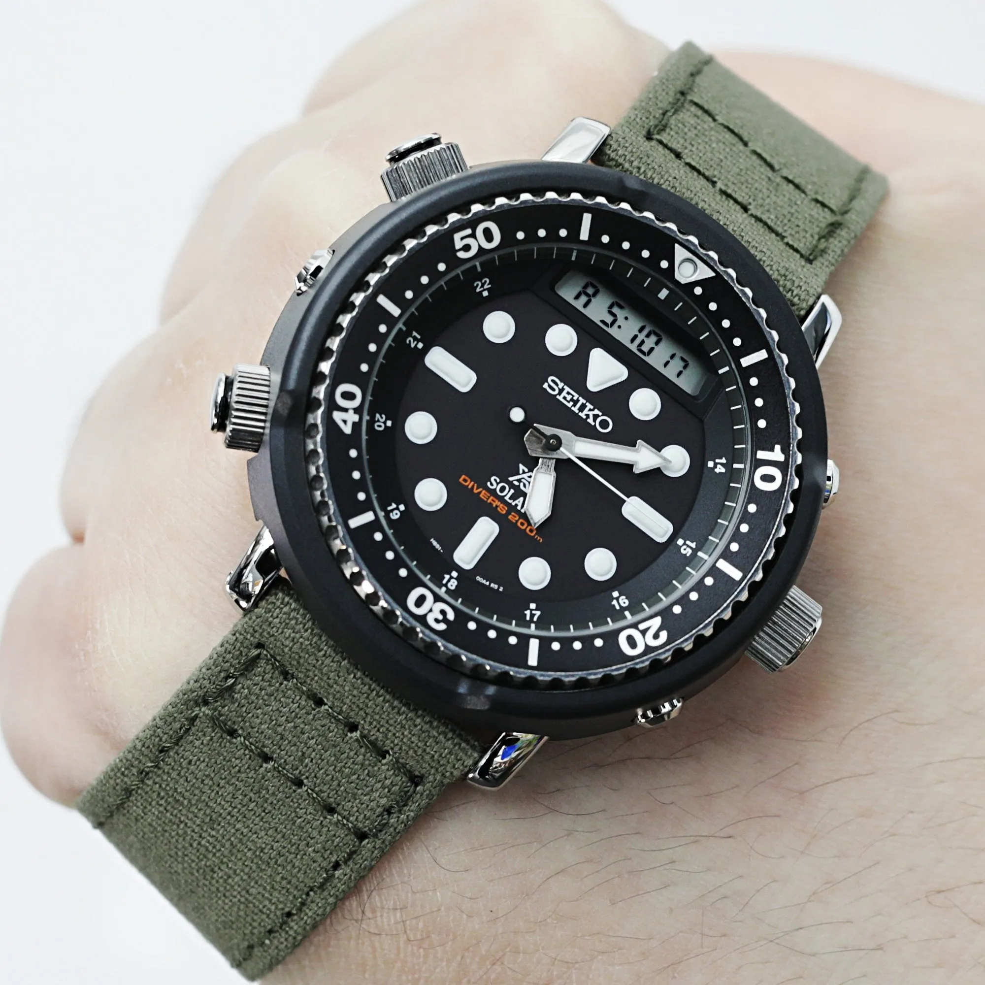 Straight Quick Release Canvas Watch Strap in Military Green, 20mm or 22mm