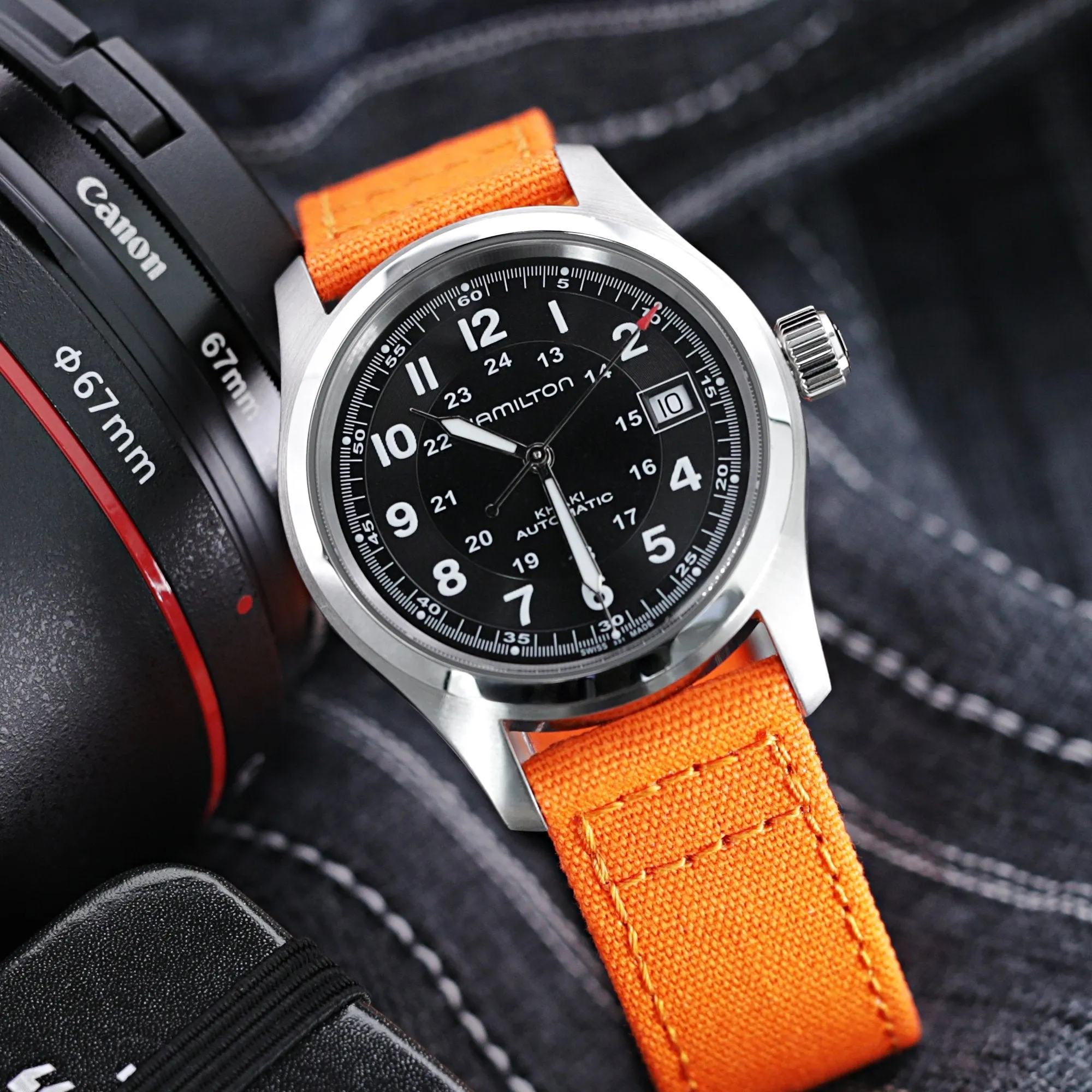 Straight Quick Release Canvas Watch Strap in Orange, 20mm or 22mm