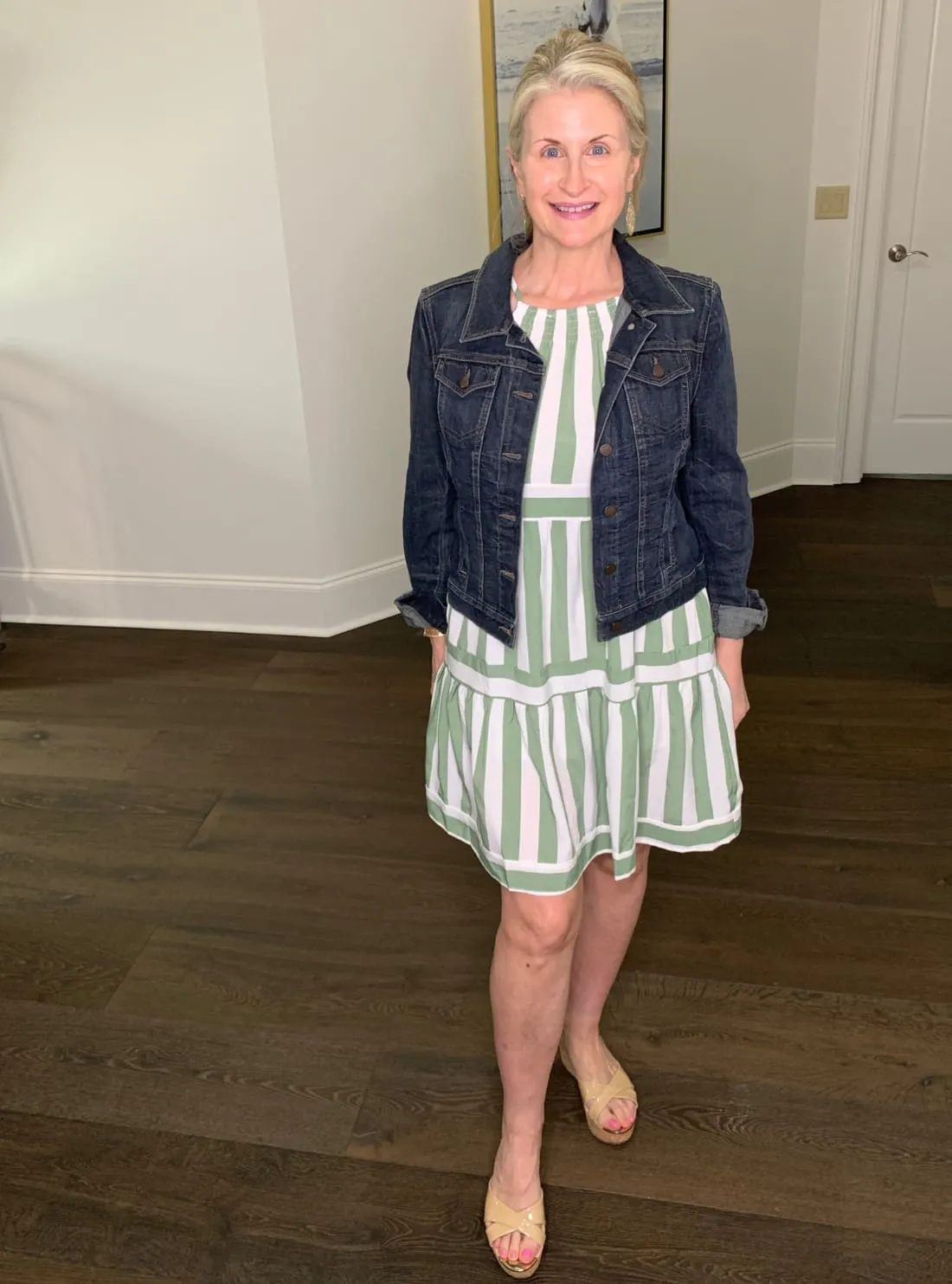 Stripe Halter Neck Spaghetti Strap Dress with Smocked Detail in Sage - FINAL SALE