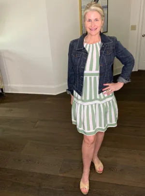 Stripe Halter Neck Spaghetti Strap Dress with Smocked Detail in Sage - FINAL SALE