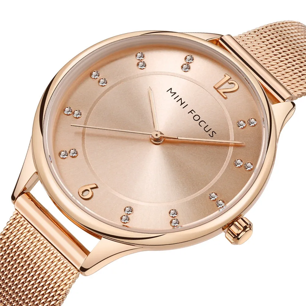 Stylish simple diamond set Japanese movement waterproof Milan watch with female watch
