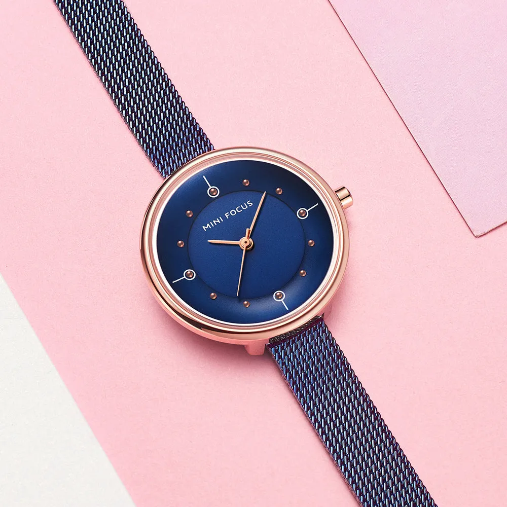 Stylish simple Japanese movement waterproof Milan steel belt female watch