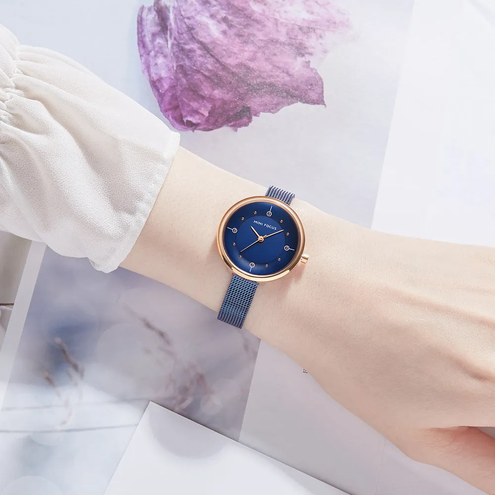 Stylish simple Japanese movement waterproof Milan steel belt female watch
