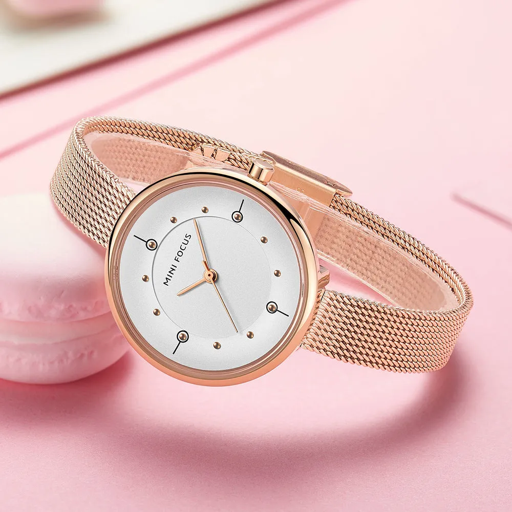Stylish simple Japanese movement waterproof Milan steel belt female watch