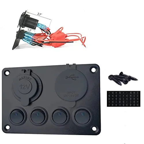 Switchtec 4 Gang Toggle Switch 12V Panel w/Quick Charge 3.0 USB Charger, Type C Blue led Voltmeter. All are Pre-Wired Marine Boat, Truck Vehicles, Automotive, Auto, RV