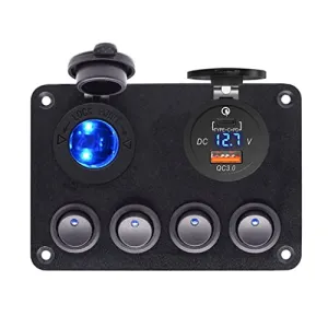 Switchtec 4 Gang Toggle Switch 12V Panel w/Quick Charge 3.0 USB Charger, Type C Blue led Voltmeter. All are Pre-Wired Marine Boat, Truck Vehicles, Automotive, Auto, RV