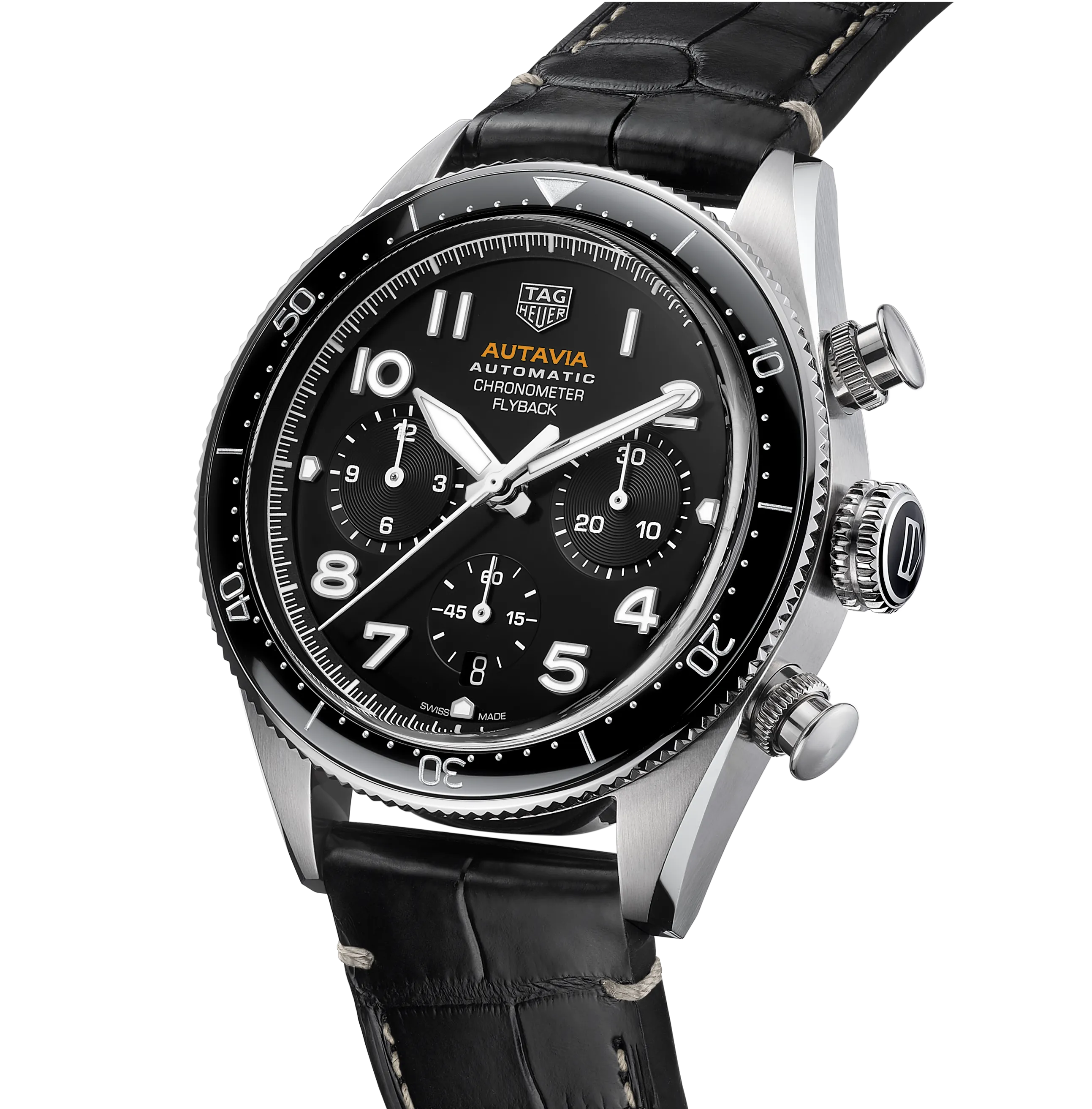 TAG Heuer Autavia Flyback Chronometer Watch with Black Leather Strap