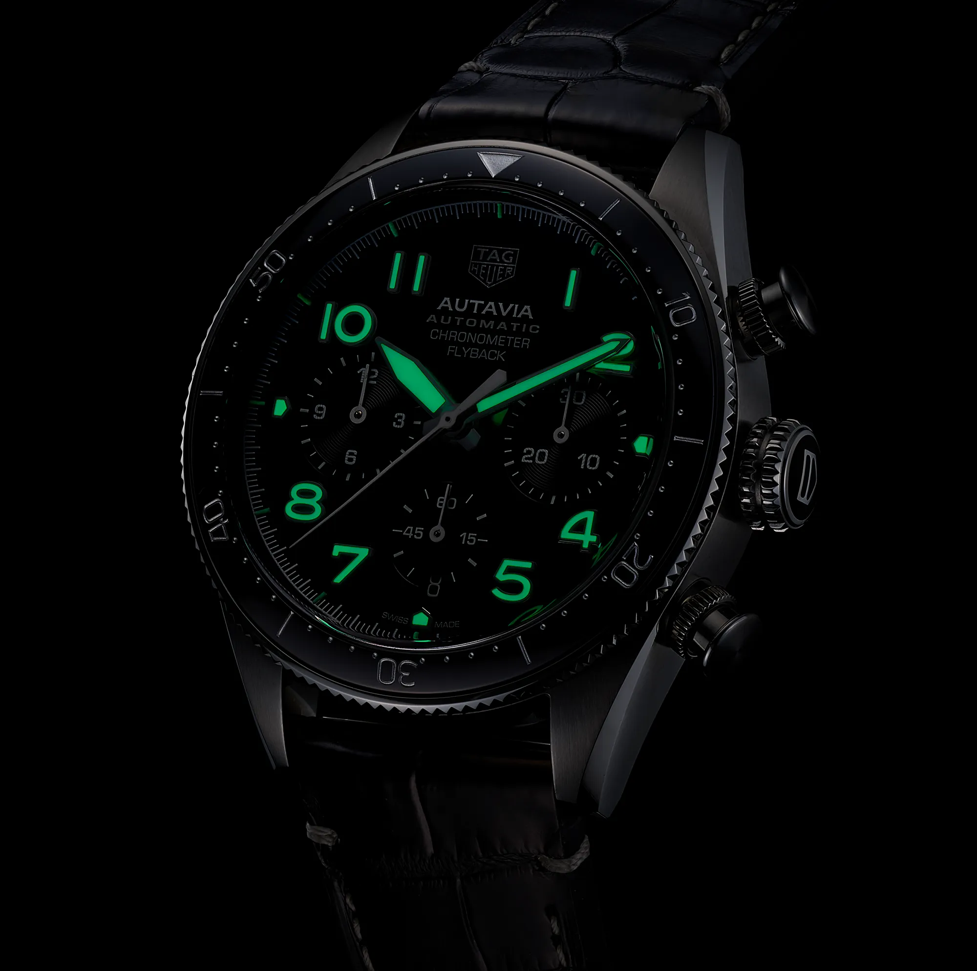 TAG Heuer Autavia Flyback Chronometer Watch with Black Leather Strap