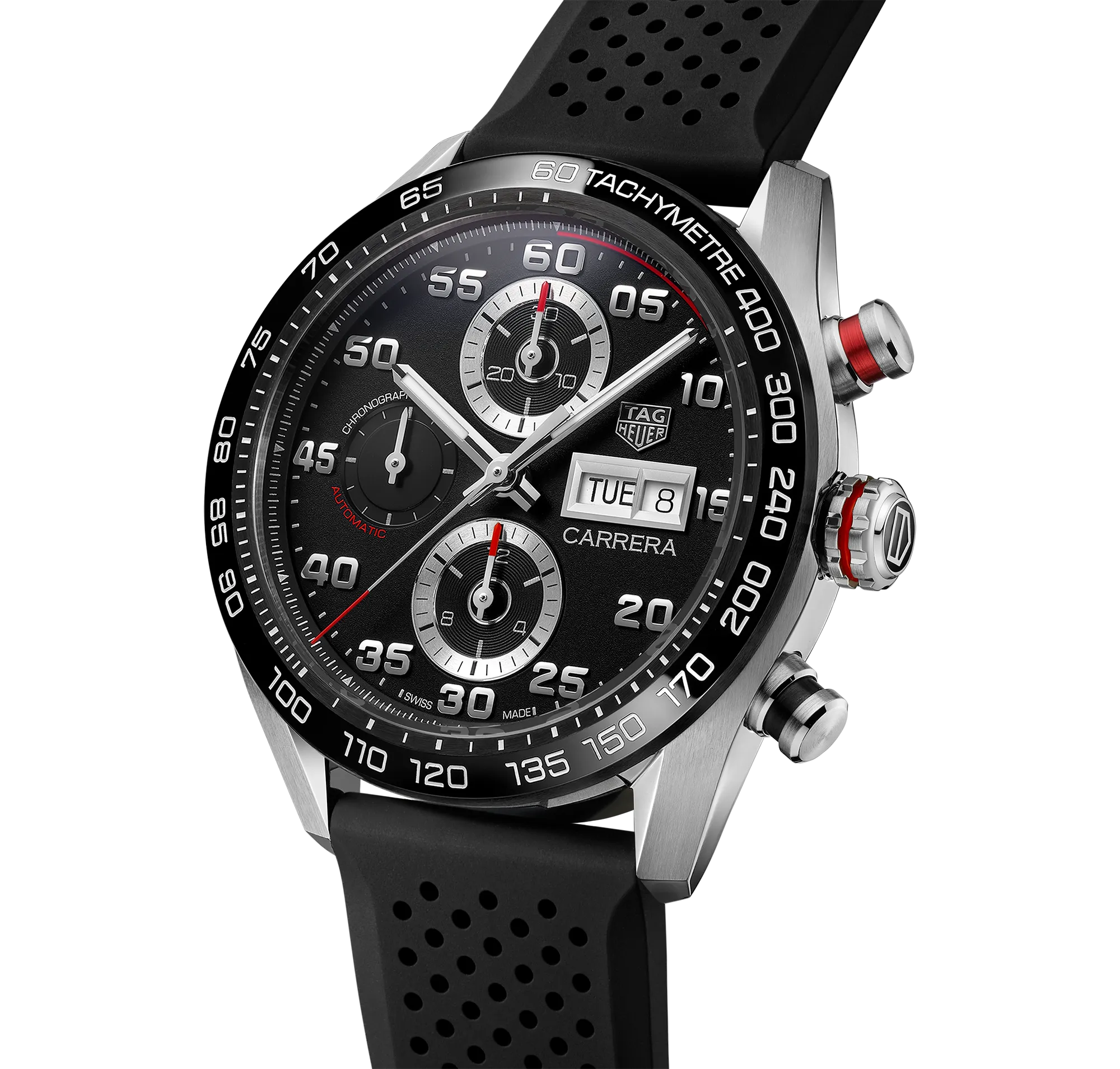 TAG Heuer Carrera Chronograph Watch with Black Rubber Strap
