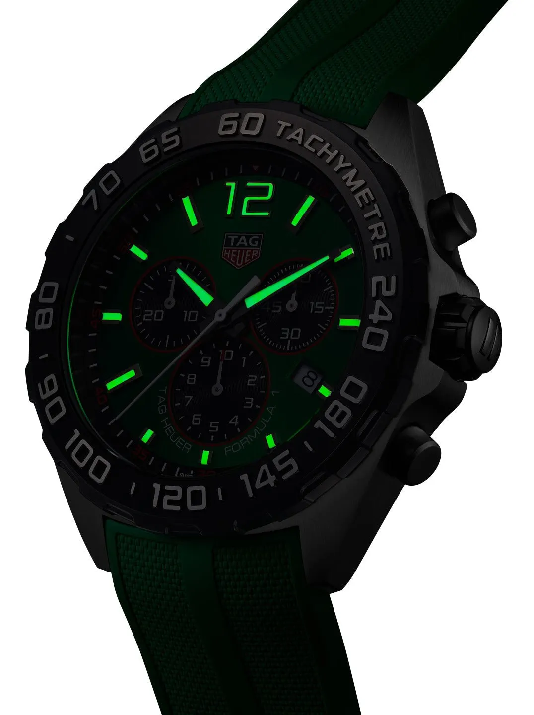 TAG Heuer Formula 1 Chronograph Stainless Steel Green Dial Green Rubber Strap Date Divers Quartz Mens Watch CAZ101AP.FT8056