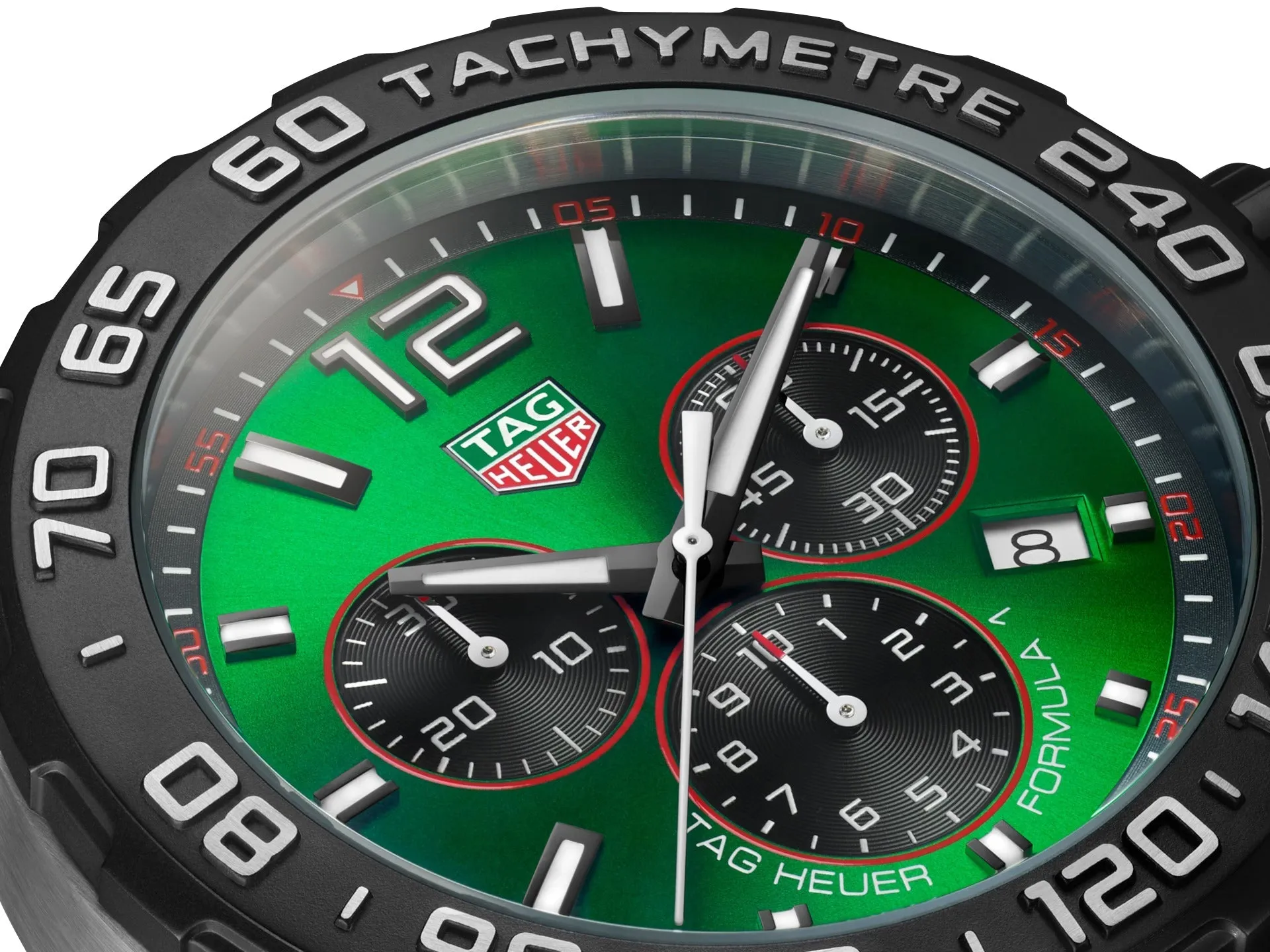 TAG Heuer Formula 1 Chronograph Stainless Steel Green Dial Green Rubber Strap Date Divers Quartz Mens Watch CAZ101AP.FT8056