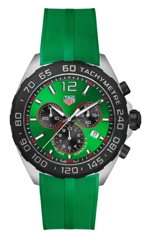 TAG Heuer Formula 1 Chronograph Stainless Steel Green Dial Green Rubber Strap Date Divers Quartz Mens Watch CAZ101AP.FT8056