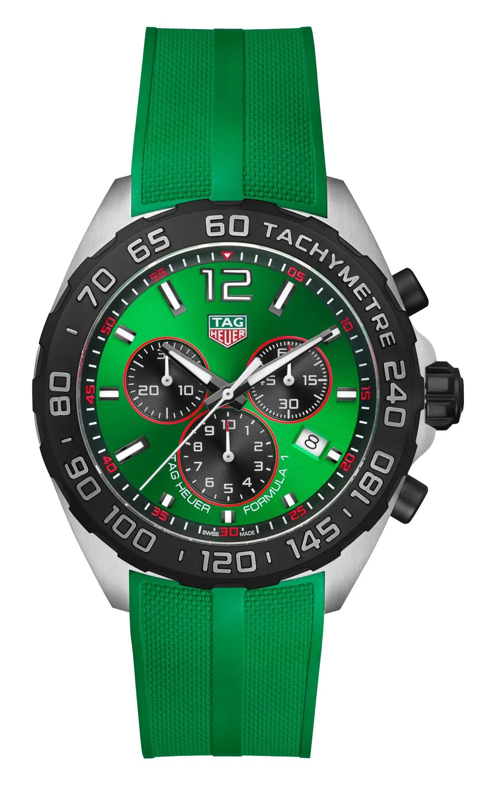 TAG Heuer Formula 1 Chronograph Stainless Steel Green Dial Green Rubber Strap Date Divers Quartz Mens Watch CAZ101AP.FT8056
