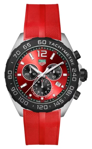 TAG Heuer Formula 1 Chronograph Stainless Steel Red Dial Red Rubber Strap Date Divers Quartz Mens Watch CAZ101AN.FT8055