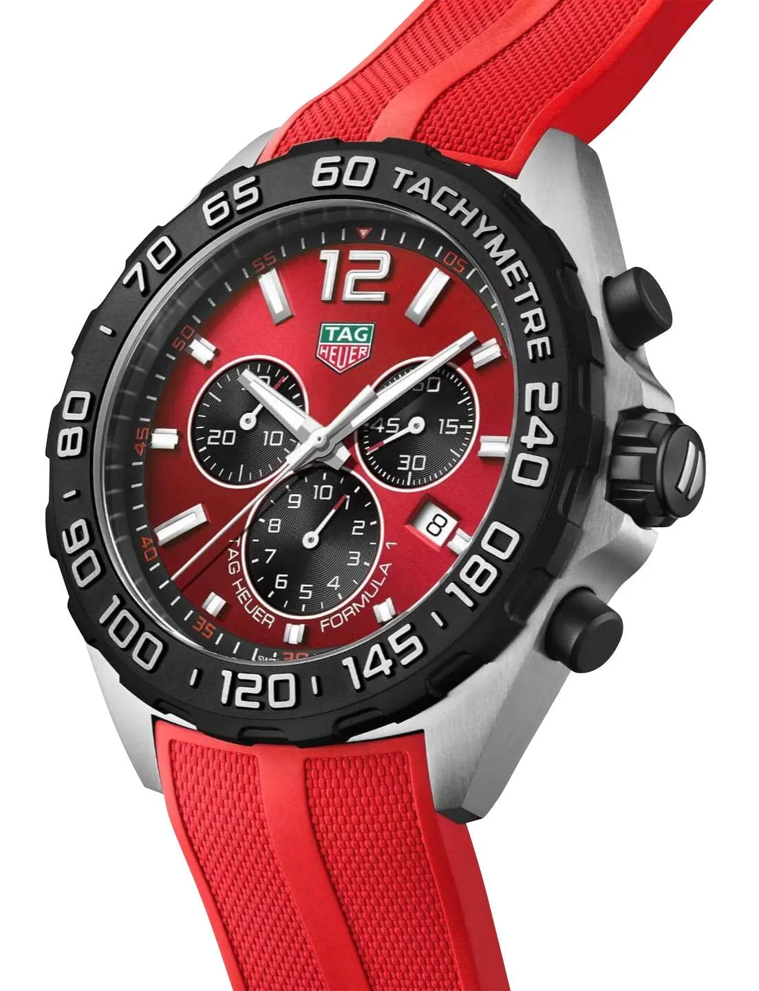 TAG Heuer Formula 1 Chronograph Stainless Steel Red Dial Red Rubber Strap Date Divers Quartz Mens Watch CAZ101AN.FT8055