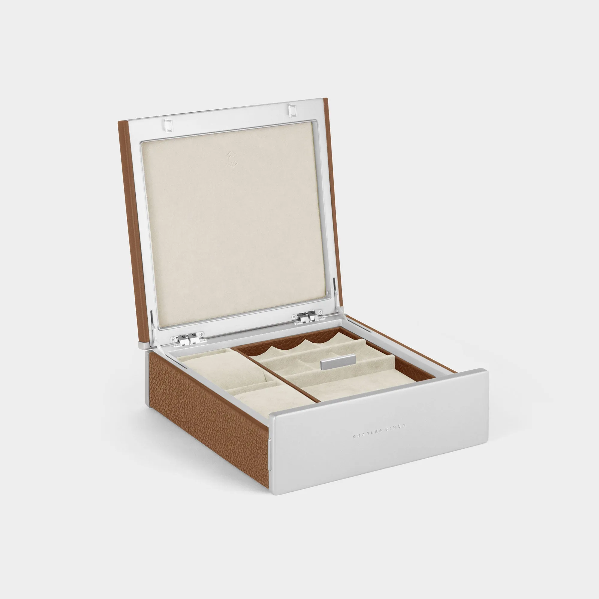 TAYLOR 2 WATCH AND JEWELRY BOX - TAN / GREY
