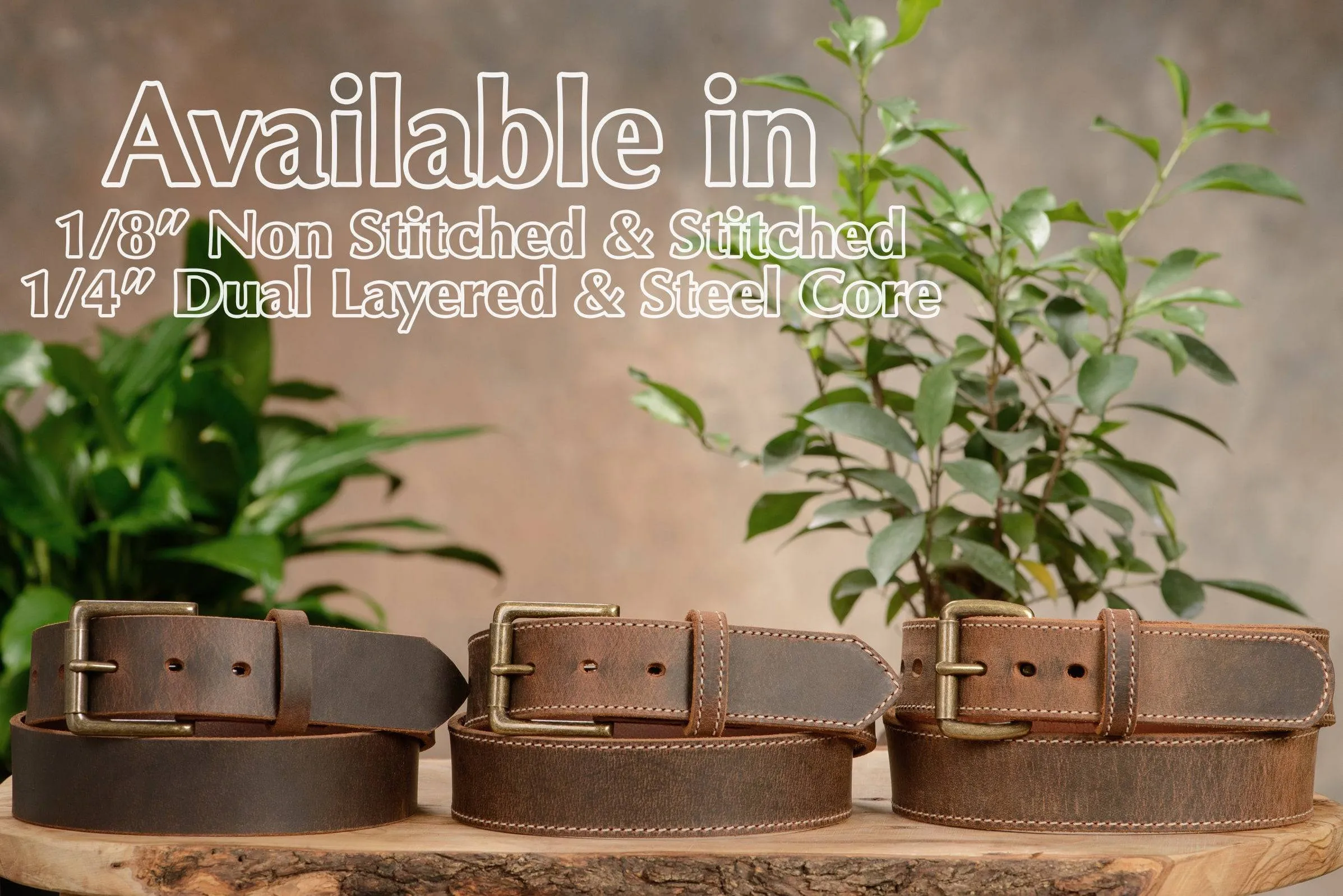 The Crazy Horse: Men's Rustic Brown Stitched Leather Belt 1.50" (Wheat Colored Thread)