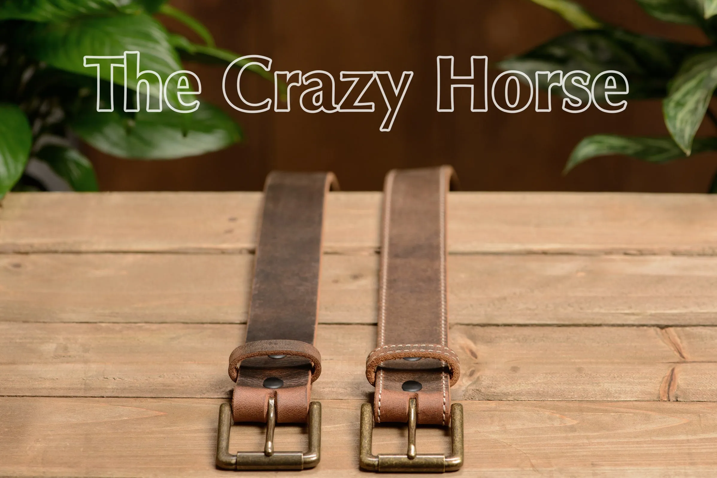The Crazy Horse: Men's Rustic Brown Stitched Leather Belt 1.50" (Wheat Colored Thread)
