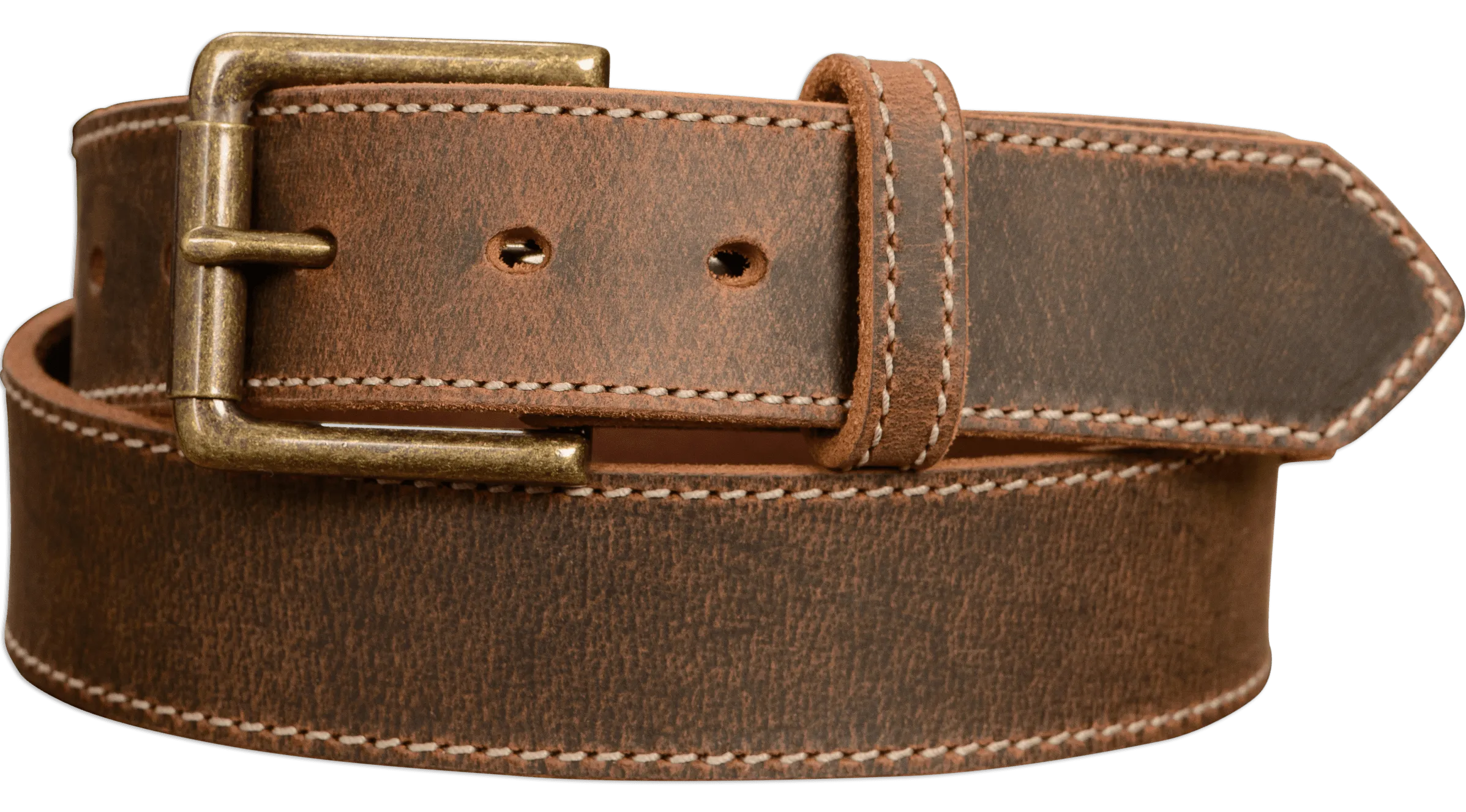 The Crazy Horse: Men's Rustic Brown Stitched Leather Belt 1.50" (Wheat Colored Thread)