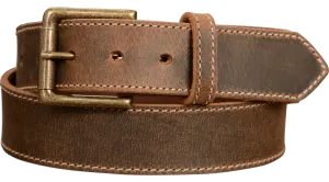 The Crazy Horse: Men's Rustic Brown Stitched Leather Belt 1.50" (Wheat Colored Thread)