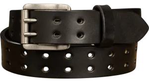 The Holey Bull: Men's Black Non Stitched Double Prong Leather Belt With Nickel Roller 1.50"