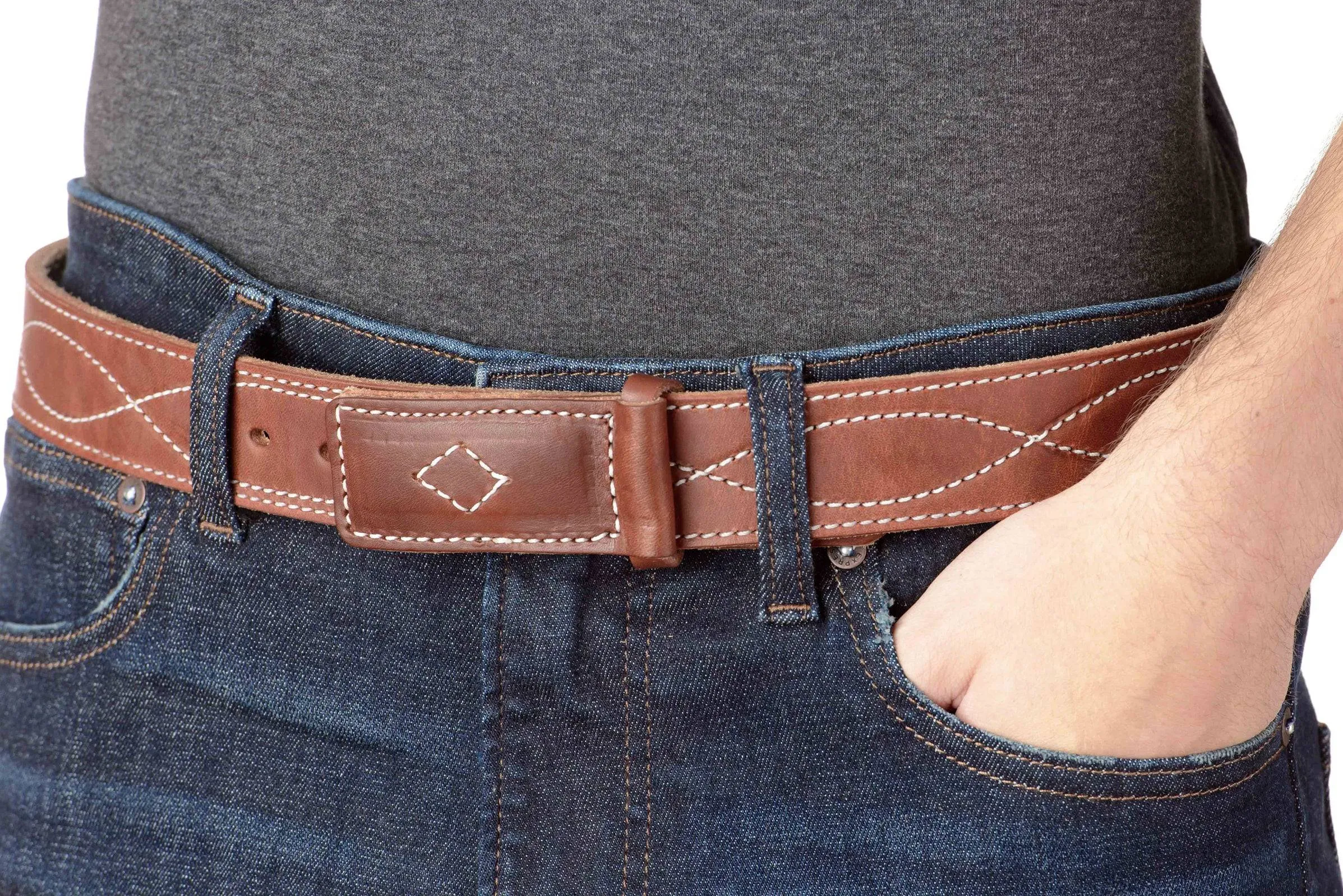 The Pit Boss: Hot Dipped Tan Figure 8 White Stitched Buckle-less Ball Hook 1.50"