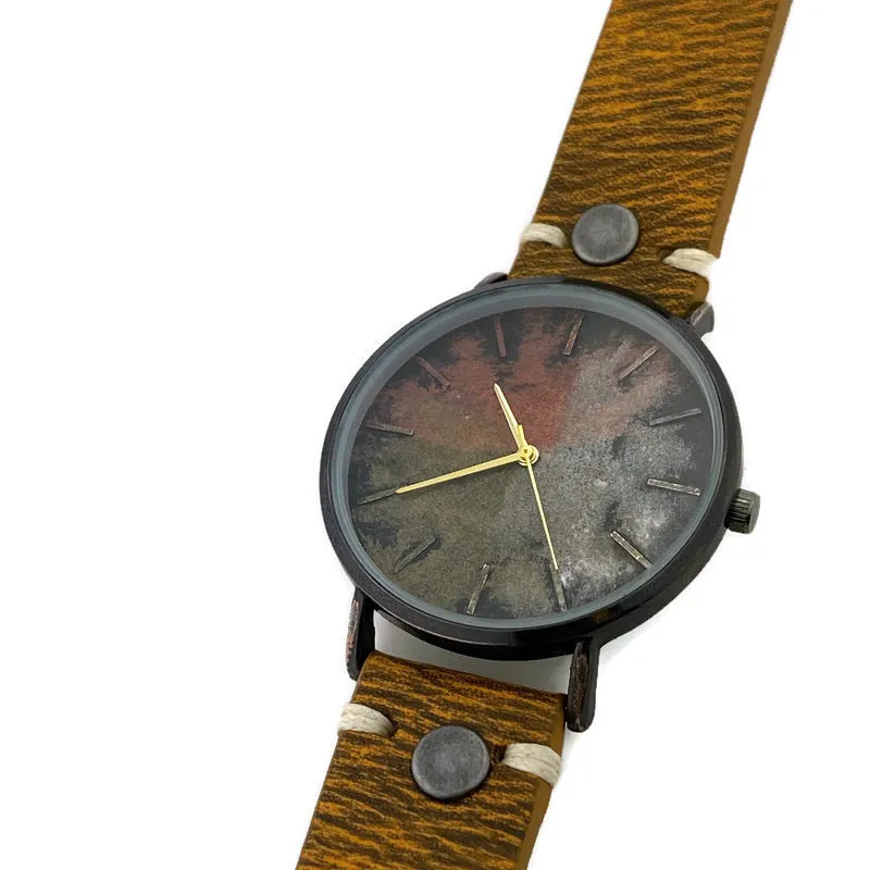 Three Tone Dial Watch with Leather Band