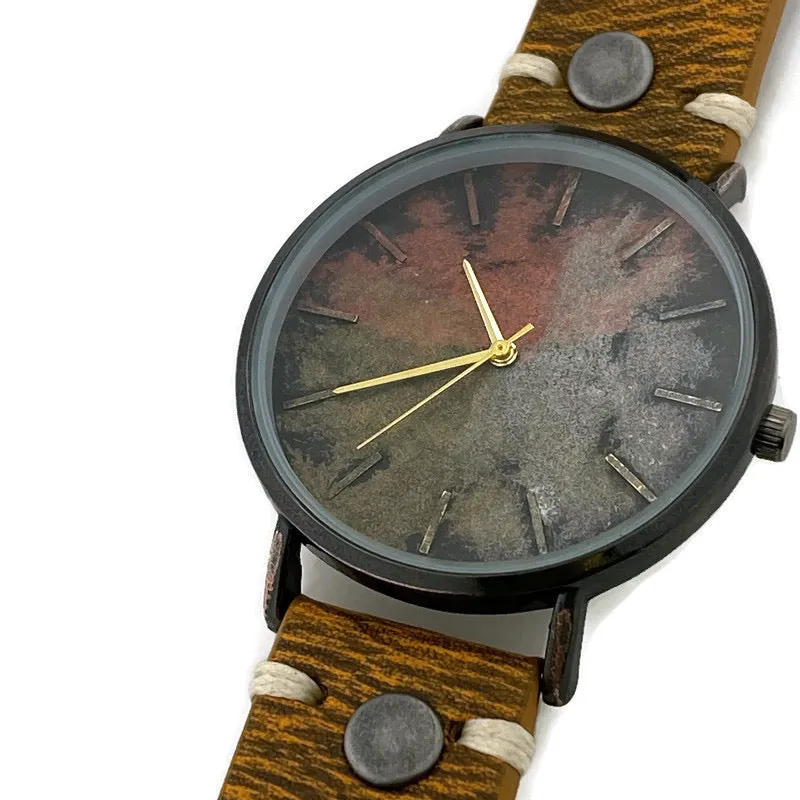 Three Tone Dial Watch with Leather Band
