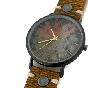 Three Tone Dial Watch with Leather Band