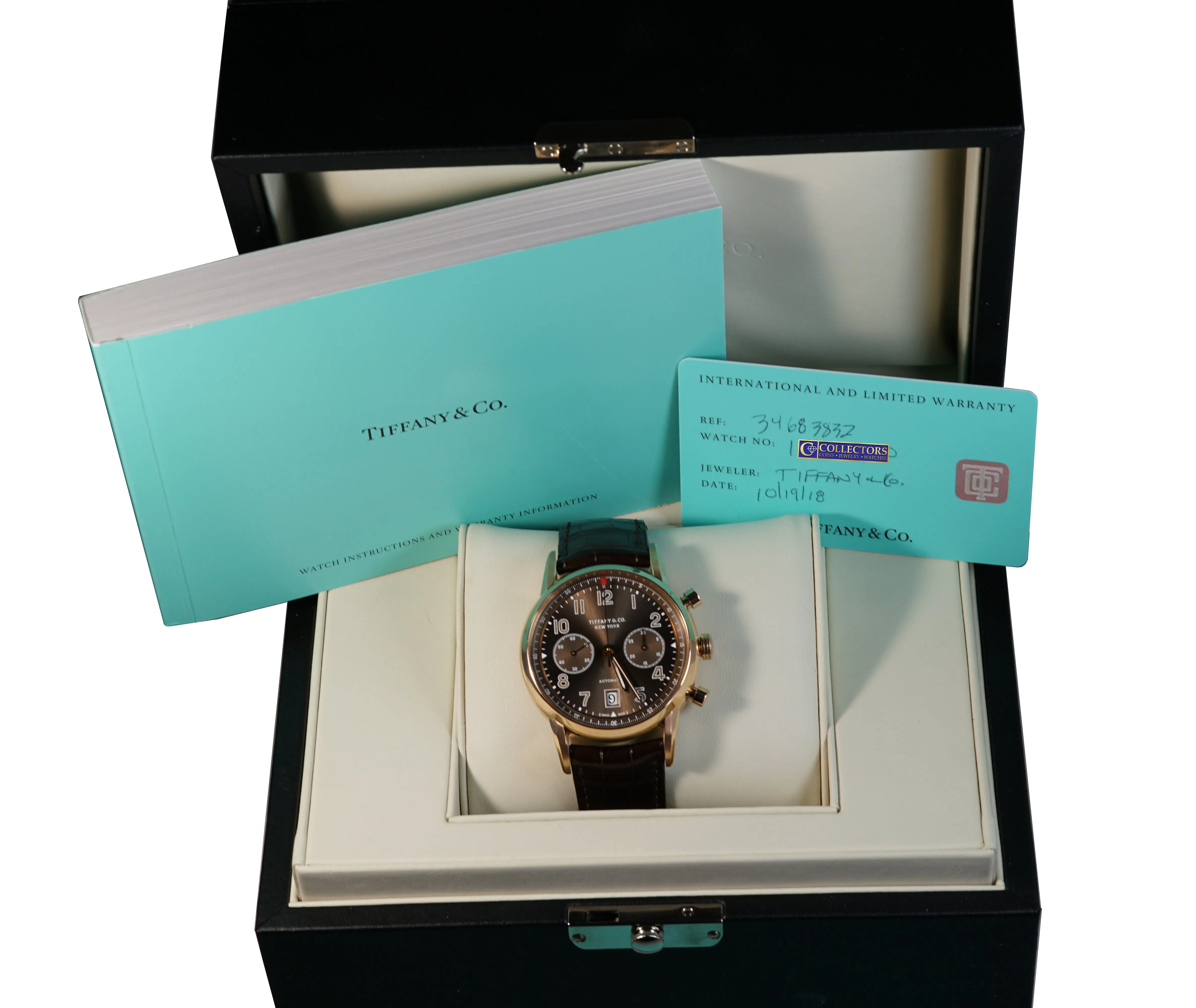 Tiffany & Co. CT60 Chronograph 42mm 18K Rose Red Gold Brown Leather Date Watch