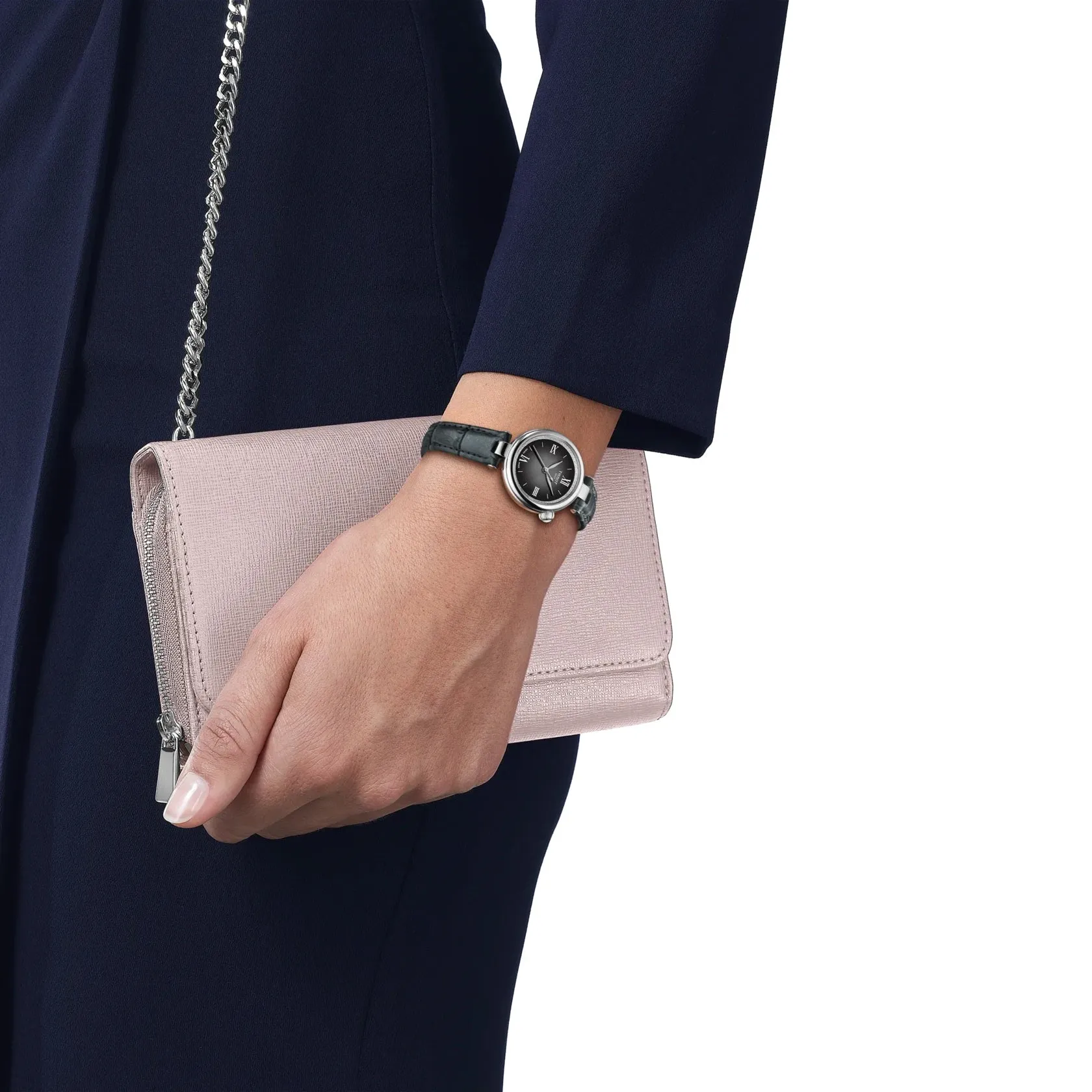 Tissot Desir Ladies Silver-Black Dial Grey Leather Strap Watch