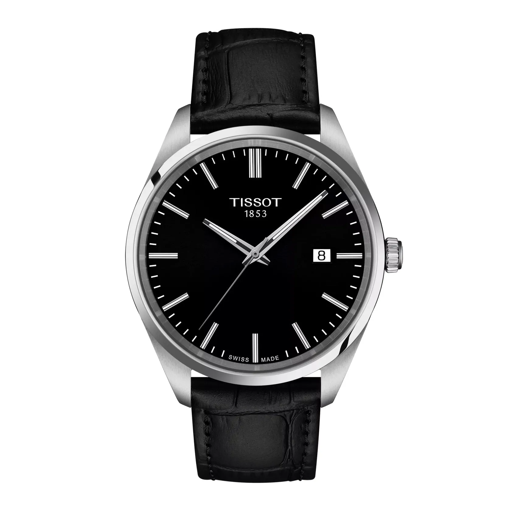 Tissot PR 100 Mens Stainless Steel Black Dial Black Leather Strap Watch