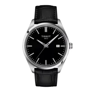 Tissot PR 100 Mens Stainless Steel Black Dial Black Leather Strap Watch