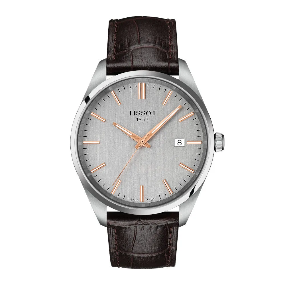 Tissot PR 100 Mens Stainless Steel Case Brown Leather Strap Watch