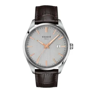 Tissot PR 100 Mens Stainless Steel Case Brown Leather Strap Watch
