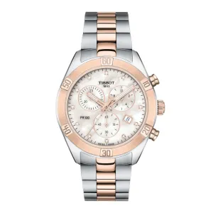 Tissot PR 100 Sport Chic Chronograph Ladies Two Tone Mother of Pearl and Diamond Dial Watch