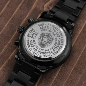 To My Son Lions Head Black Chronograph Watch