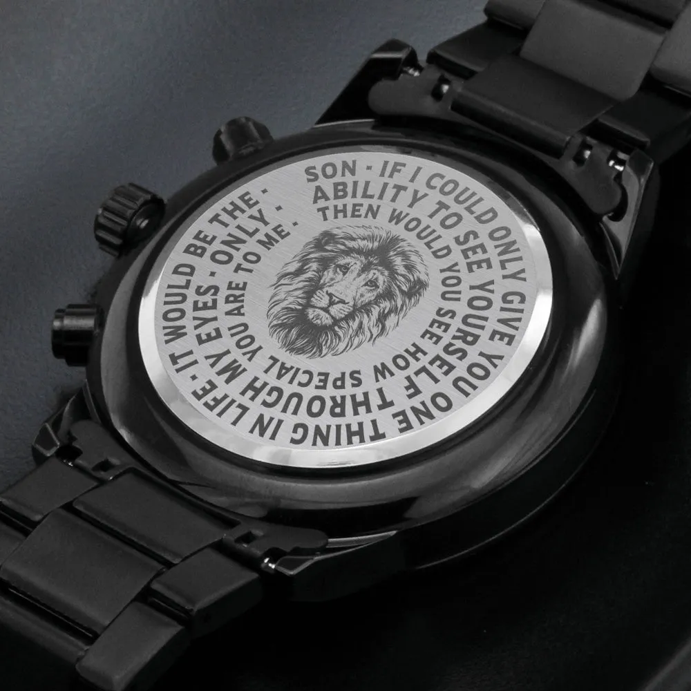To My Son Lions Head Black Chronograph Watch