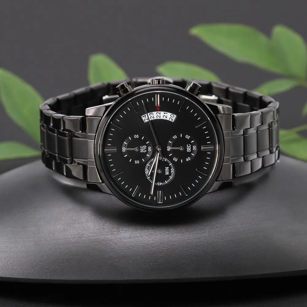 To My Son Lions Head Black Chronograph Watch