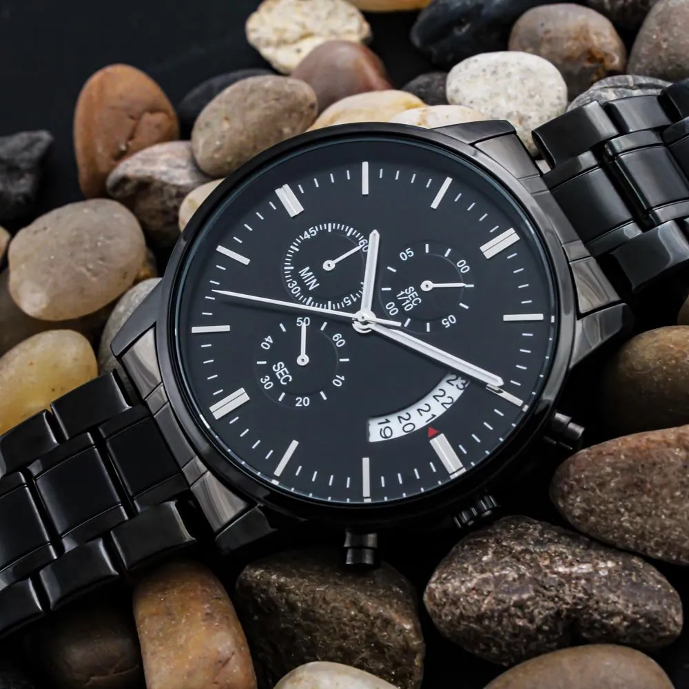 To My Son Lions Head Black Chronograph Watch