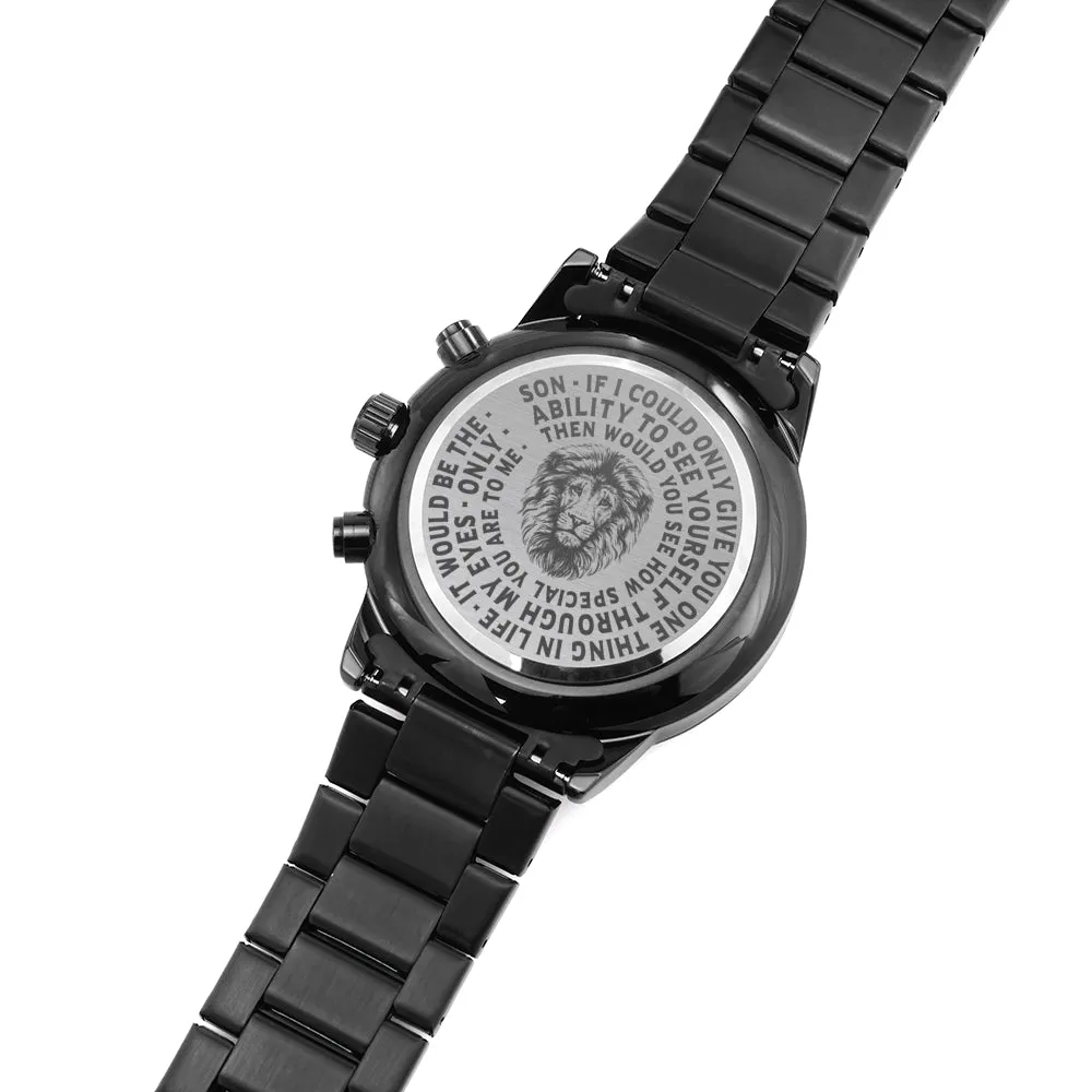 To My Son Lions Head Black Chronograph Watch
