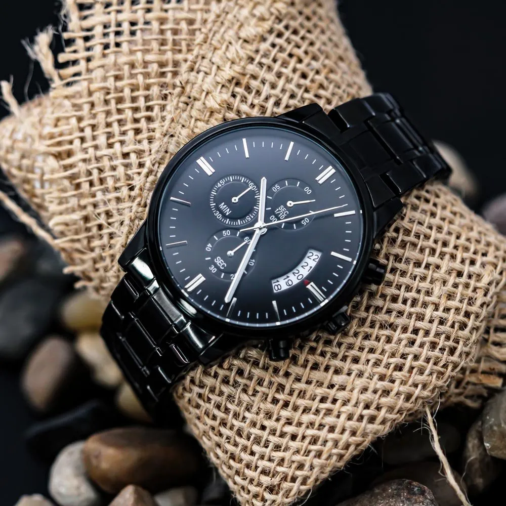 To My Son Lions Head Black Chronograph Watch